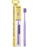 Periuta de dinti manuala Nordics Ortho, 6580 filamente moi, mov, pentru aparat dentar, maner plastic bio