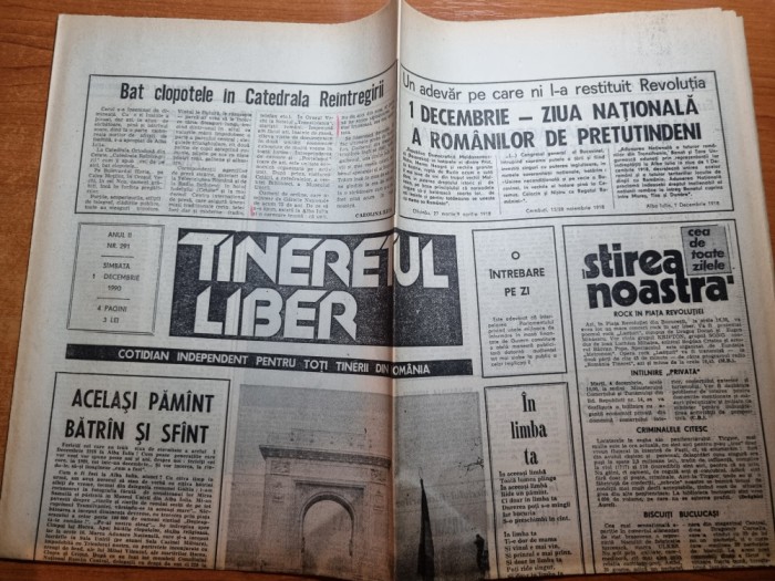ziarul tineretul liber 1 decembrie 1990- art 1918 generatia unirii
