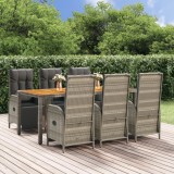 VidaXL Set mobilier de grădină cu perne, 7 piese, gri, poliratan
