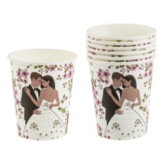 Pahare Carton Model Cuplu ?i Flori, Set 6 Buca?i, Capacitate 240ml, Alb foto