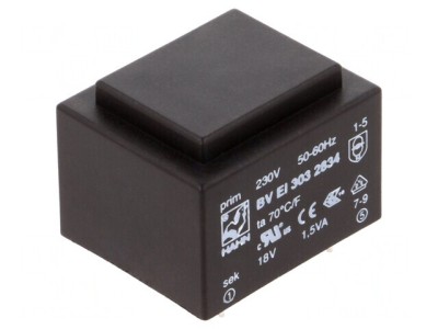 Transformator &amp;Icirc;ncapsulat 1,5VA 230VAC 18V 83mA PCB foto