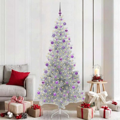 vidaXL Brad de Crăciun cu 300 LED cu suport Argintiu 210 cm PET 3396689 foto