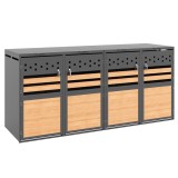 Cutie pentru pubele cu capac rabatabil hidraulic, patru compartimente &icirc;ncuiabile, ventilație &icirc;n formă de romb, 264x80x120 cm, Gri+Culoare naturală