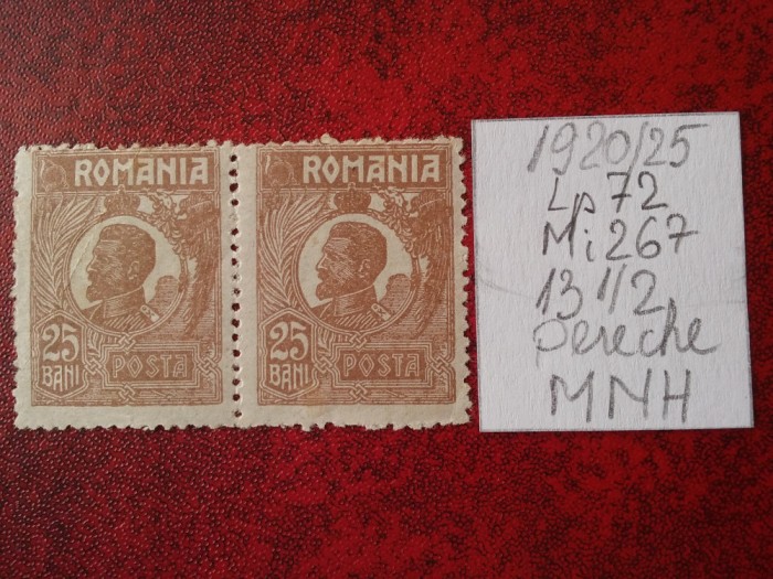 1920- Romania- Ferd. b. mic Mi267-brun-per. oriz.-MNH