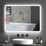 HOMCOM Oglindă de Baie cu Lumină LED 80x60 cm cu Bluetooth 3 Culori de Lumină Funcție Antiabur Funcție de Memorie IP44 | Aosom Romania