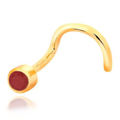 Piercing pentru nas din aur de 14K - formă &icirc;ndoită, rubin roșu &icirc;n montură