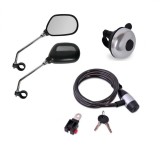 Set accesorii pentru bicicleta format din doua Oglinzi retrovizoare, Antifurt, Sonerie metalica, 4 buc
