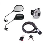 Set accesorii pentru bicicleta format din doua Oglinzi retrovizoare, Antifurt, Sonerie metalica, 4 buc