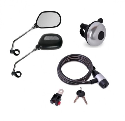 Set accesorii pentru bicicleta format din doua Oglinzi retrovizoare, Antifurt, Sonerie metalica, 4 buc foto