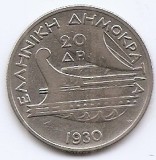 Grecia 20 Drahmai 1930 - Poseidon, Argint 11,31g/500, 28,43 mm KM-73, Europa