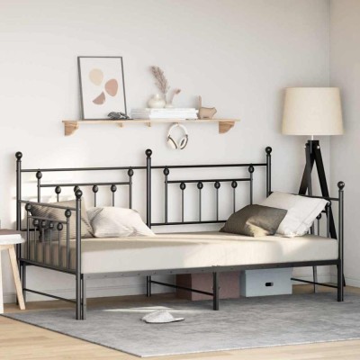 vidaXL Cadru de pat de zi cu headboard Negru 100 x 190 cm Oțel 42002667 foto
