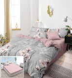 Cumpara ieftin Lenjerie Pat Bumbac 6 Piese Cu Elastic Gri Roz 180x200 cm