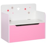 HOMCOM Bancă Depozitare Jucării 2 &icirc;n 1 din Lemn, Ladă de Depozitare cu Spătar pentru Copii de 3-6 Ani, 60x30x50 cm, Roz | Aosom Romania