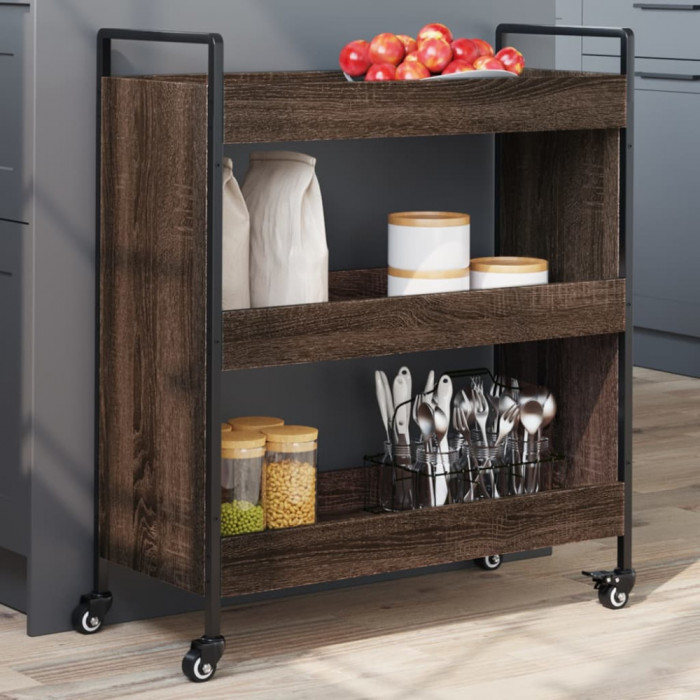 Gossi carucior de bucatarie, stejar maro, 70x30x82 cm, lemn prelucrat
