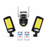 Cumpara ieftin Set cameră de supraveghere exterior si 2 lămpi solare LED cu senzori și telecomenzi DEPOX&reg;, 8 MP, 4G SIM / Wi-Fi, două obiective, 355&deg;, vedere nocturn