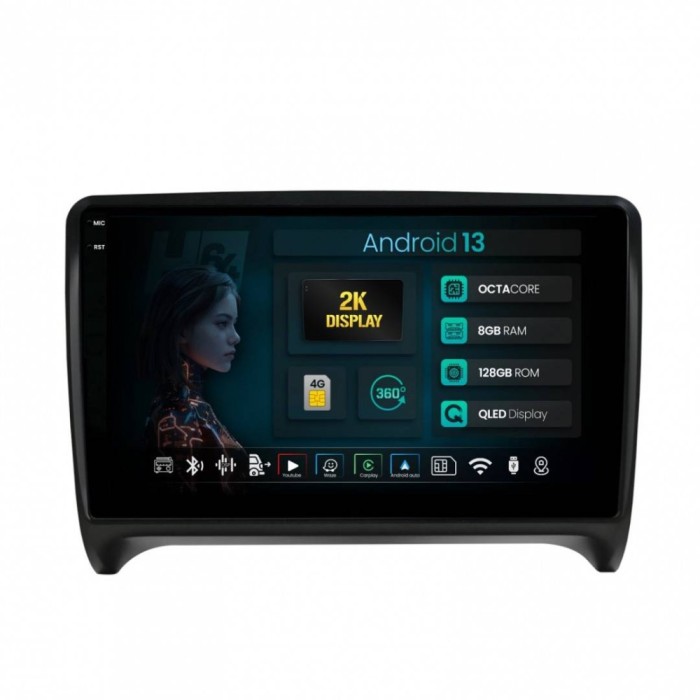 Navigatie 2K Audi TT 8GB RAM Android 13 Octacore Slot Sim 4G DSP GPS Wi-FI Carplay Android Auto USB Bluetooth Waze Touchscreen 9.5 Inch