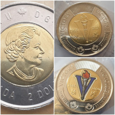 Set 2 monede 2 Dollars 2020 Canada, Victory , unc, colorata&amp;amp; normala foto