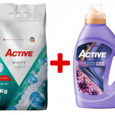 Detergent pudra pentru rufe albe Active, sac 5kg, 68 spalari + Balsam de rufe Active Summer Touch, 1.5 litri, 60 spalari