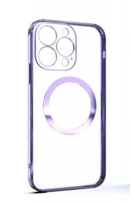 Husa Luxury MagSafe compatibila cu iPhone 15 Pro Max, Full protection, Margini colorate, Mov foto