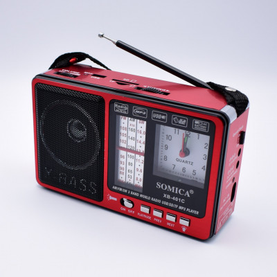 Radio portabil cu acumulator, Mp3, Card TF-SD-USB, AM, FM, SW, Lanterna, Ceas, foto