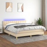 Cumpara ieftin Pat cu arcuri, saltea și LED, crem, 160x200 cm, textil