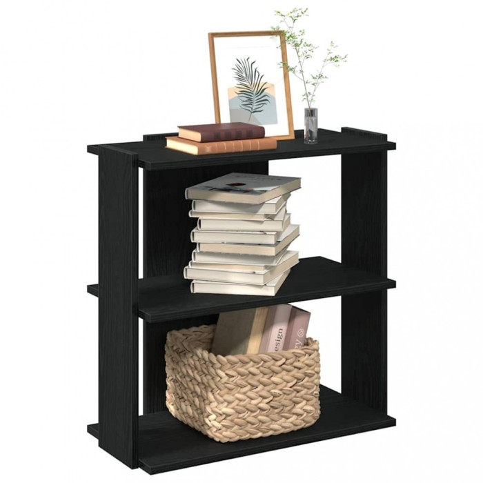 Gossi biblioteca cu 3 niveluri, negru, 60x30x60 cm, lemn prelucrat