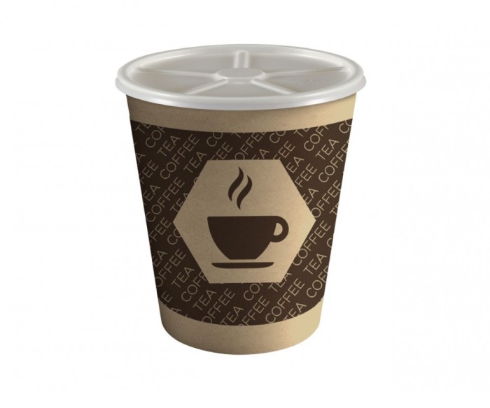 Set 10 pahare carton cu capac pentru cafea, 200 ml