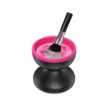 Dispozitiv electric pentru curatarea pensulelor de machiaj, interior cu striatii din silicon, incarcare USB, buton on/off, negru