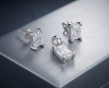 Cumpara ieftin Set Bijuterii din Argint 925 Rodiat cu Zirconiu , Cercei E i Pandantiv Taietura Emerald 8mm