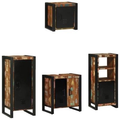 Set de mobilier pentru baie cu raft 4 pcs Lemn recuperat solid foto