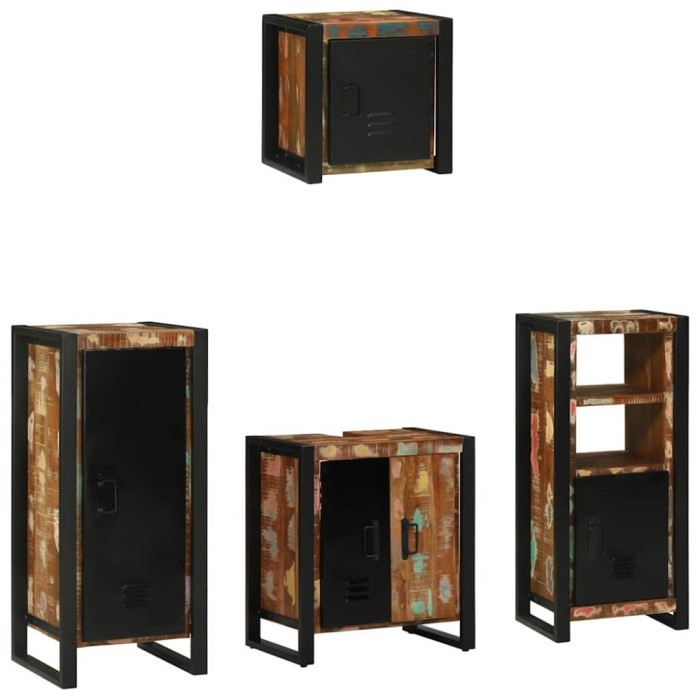 Set de mobilier pentru baie cu raft 4 pcs Lemn recuperat solid