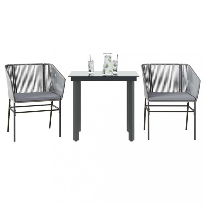 Gossi set de sufragerie de gradina 3 piese sticla poliratan gri