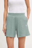 Puma pantaloni scurți culoarea verde, neted, high waist, 685026