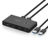 HUB extern Ugreen, &quot;US216&quot; porturi USB: USB 3.0 x 4, conectare prin 2 x USB, partajare date 2 pc-uri simultan,buton comutare PC,lungime 1.5 m,LED, neg