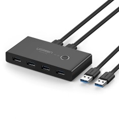 HUB extern Ugreen, &quot;US216&quot; porturi USB: USB 3.0 x 4, conectare prin 2 x USB, partajare date 2 pc-uri simultan,buton comutare PC,lungime 1.5 m,LED, neg
