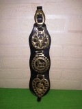 Ornament hipic de parada lucrat din BRONZ / ALAMA si PIELE NATURALA , Anglia , 36 cm