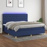 VidaXL Pat cu arcuri, saltea și LED, albastru, 200x200 cm, textil