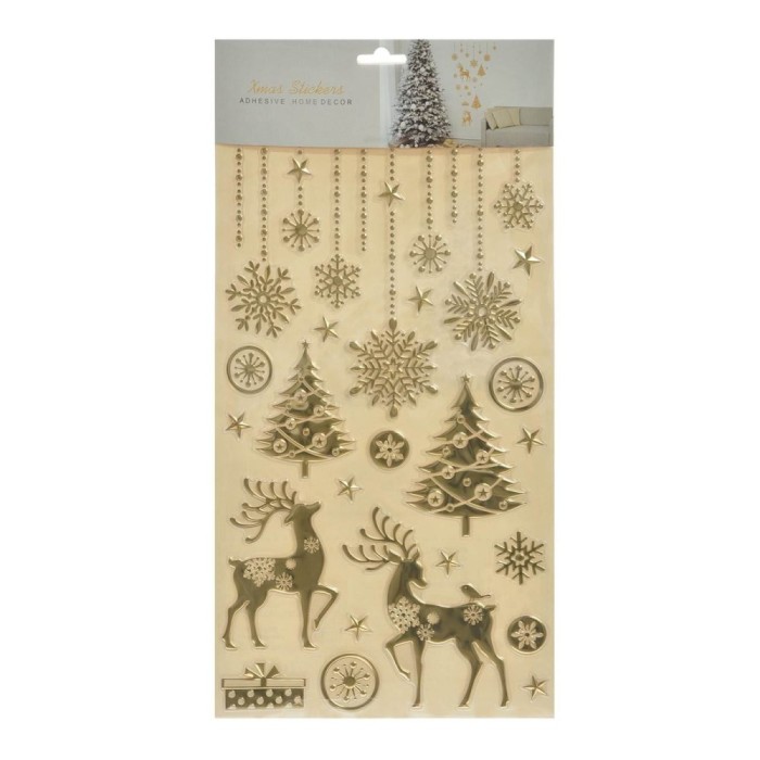 Autocolante Decorative Crăciun, Cerbi Aurii, Fulgi și Brazi, 24x41cm