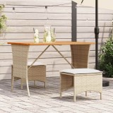 Masa Gradina Gossi, Blat Lemn Salcam, Ratan PE Bej, 105x75x72 cm, Rezistenta UV