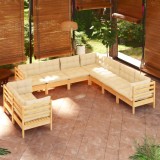 vidaXL Set mobilier grădină cu perne crem, 9 piese, lemn masiv de pin 3096899