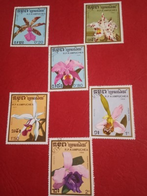 CAMBODGEA, FLORI - 6 VALORI ȘTAMPILATE foto