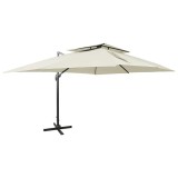 Cumpara ieftin Umbrela de gradina in consola cu blat dublu, culoare nisip, 400x300 cm