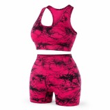 Set Sport Damă 2 Piese, Bustieră și Colanți Scurți, Roz-Negru