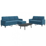 VidaXL Set de canapele cu perne, 3 piese, albastru, catifea