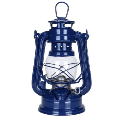 Felinar metalic Pufo Retro pe ulei lampant cu fitil, 24 cm, albastru foto