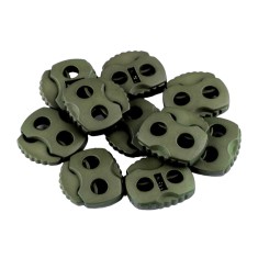 Set 10 opritori pentru snur cu 2 gauri Crisalida, 20 x 20 mm, Kaki