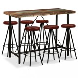 Set mobilier bar, 7 piese lemn masiv reciclat si piele naturala GartenMobel Dekor, vidaXL