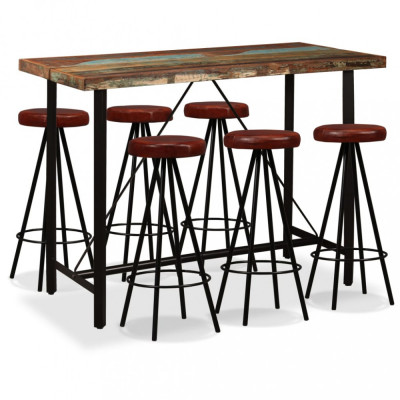 Set mobilier bar, 7 piese lemn masiv reciclat si piele naturala GartenMobel Dekor foto