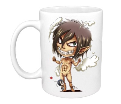 Cana alba personalizata Attack on Titan Eren Yeager Devil Manga, INOVATIX&amp;reg;. 330 ml foto