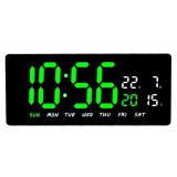 Ceas Digital LED Verde-Alb JH-3604, Alarma, Calendar, Temperatura, Perete/Birou, Afisaj Ajustabil, Alimentator Inclus